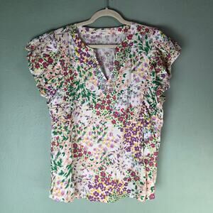 Maurices Plus Size Womens Embroidered Floral Flutter Sleeve Blouse Top Size 1X